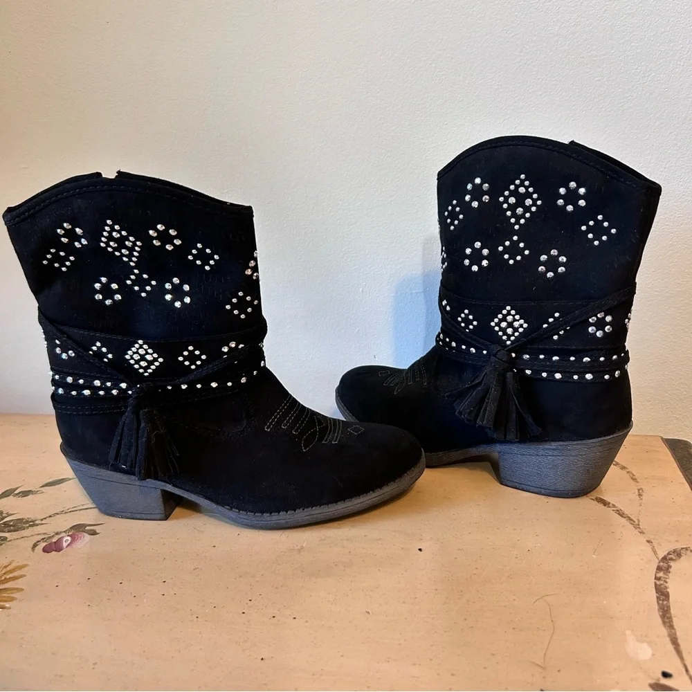 Justice Black Suede Silver Stud Boho Western Cowgirl Boots